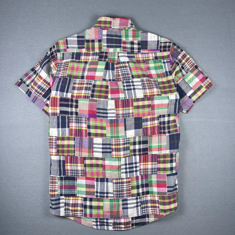 Brooks Brothers Mens S Patchwork Madras Plaid Short Sleeve Shirt Traditional